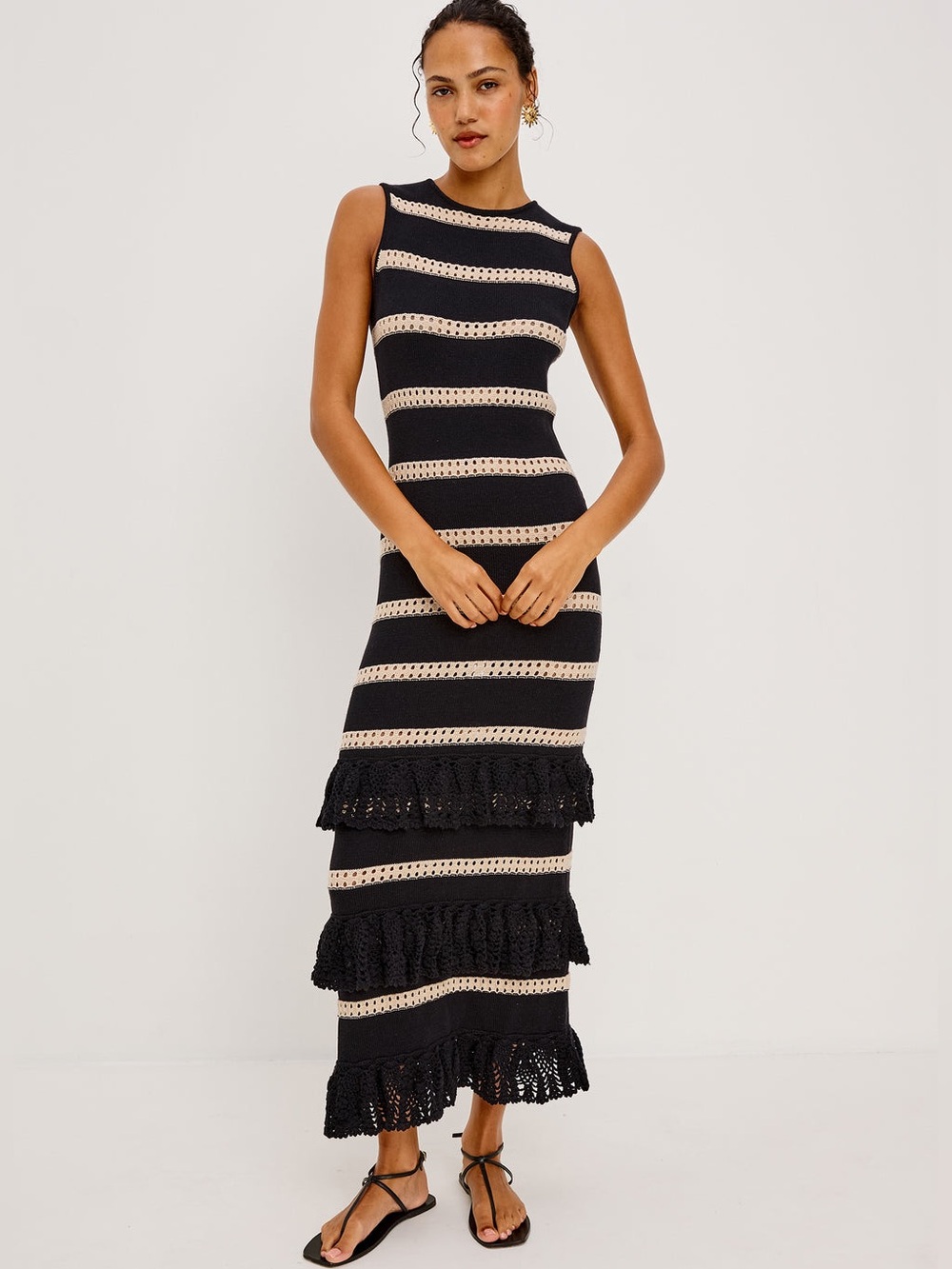 Rails Black and Beige Striped Maxi Dress
